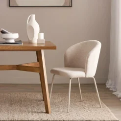 Beige Fabric and Metal Dining Chair