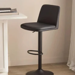 Beige Faux Leather and Metal Bar Stool