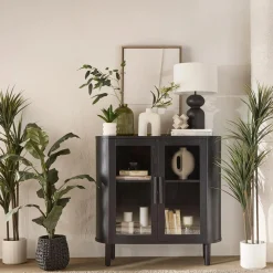 Black Buffet with Glass Doors