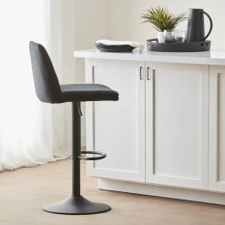 Black Fabric and Metal Adjustable Bar Stool