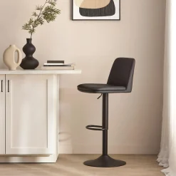 Black Faux Leather and Metal Bar Stool