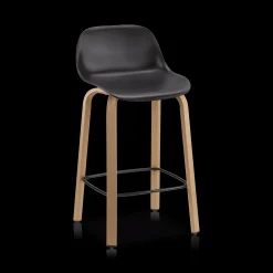 Black Plastic and Wood Metal Veneer Counter Stool