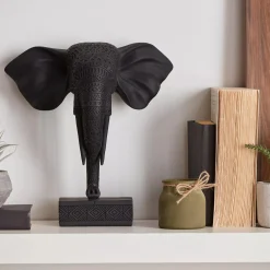 Black Resin Elephant on Stand