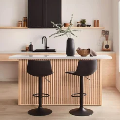 Black Textured Faux Leather & Metal Adjustable Bar Stool