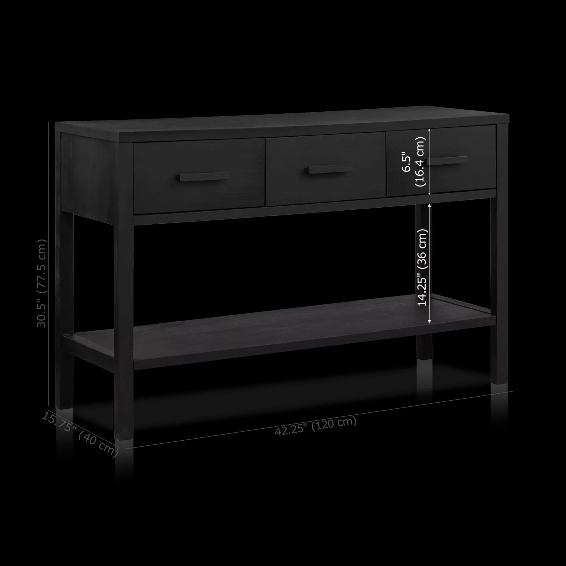 Black Veneer 3-Drawer Console