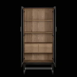 Black Wooden Buffet with Glass Doors