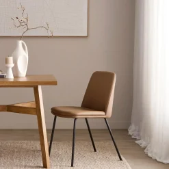 Brown Faux Leather and Metal Dining Chair