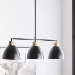 3-Bulb Metal and Wood Ceiling Lamp