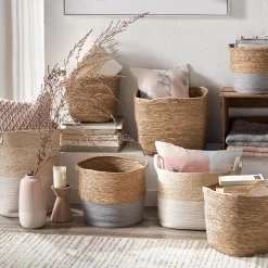 Corn Fiber and Cotton Rope Storage Basket