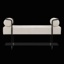 Fabric and Black Metal Bench