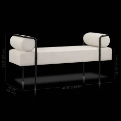 Fabric and Black Metal Bench