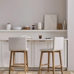 Fabric and Natural Wood Bar Stool