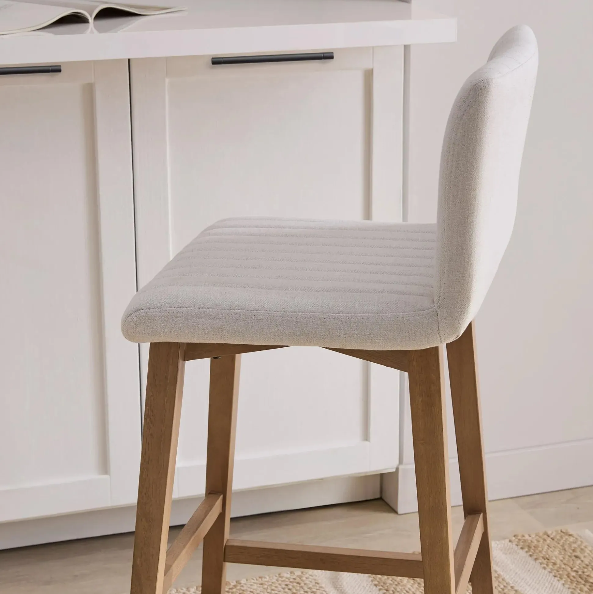 Fabric and Natural Wood Bar Stool