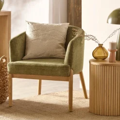 Fabric and Wood Accent Chair