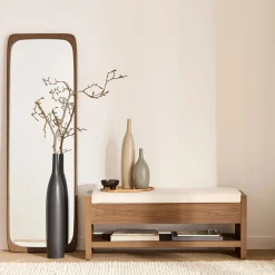 Fabric and Wood Bench