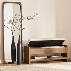 Fabric and Wood Bench