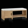 Fabric and Wood Bench with Shoe Rack and Storage