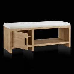 Fabric and Wood Bench with Shoe Rack and Storage