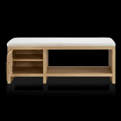 Fabric and Wood Bench with Shoe Rack and Storage