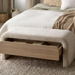 Fabric and Wood Bench with Storage