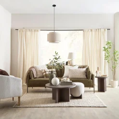 Fabric and Wood Ottoman