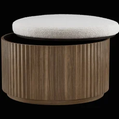 Fabric and Wood Ottoman with Storage