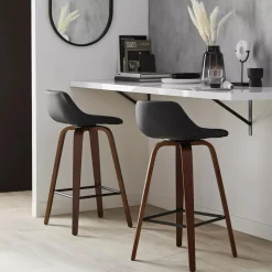 Faux Leather and Walnut Wood Bar Stool