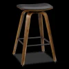 Faux Leather and Walnut Wood Backless Stool