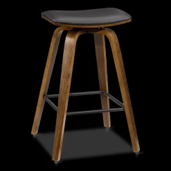 Faux Leather and Walnut Wood Backless Stool