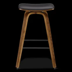 Faux Leather and Walnut Wood Backless Stool