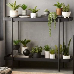 Faux Rattan Ceramic Pot with Artificial Plant