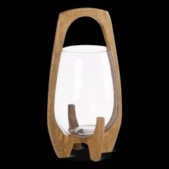 Glass Candle Holder with Wooden Base