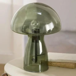 Green Glass Mushroom Table Lamp