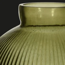 Green Ribbed Glass Table Vase