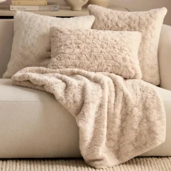 Light Beige Sheep Faux Fur Decorative Lumbar Pillow