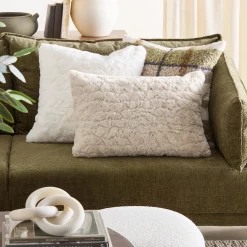 Light Beige Sheep Faux Fur Decorative Lumbar Pillow