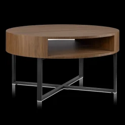 Metal and Walnut Veneer Round Coffee Table