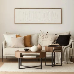 Metal and Walnut Veneer Round Coffee Table