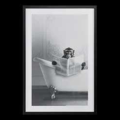 Monkey in Bathtub Printed Framed Canvas