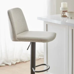 Oatmeal Fabric and Metal Adjustable Bar Stool