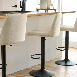 Oatmeal Fabric and Metal Adjustable Bar Stool
