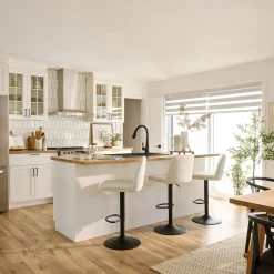 Oatmeal Fabric and Metal Adjustable Bar Stool