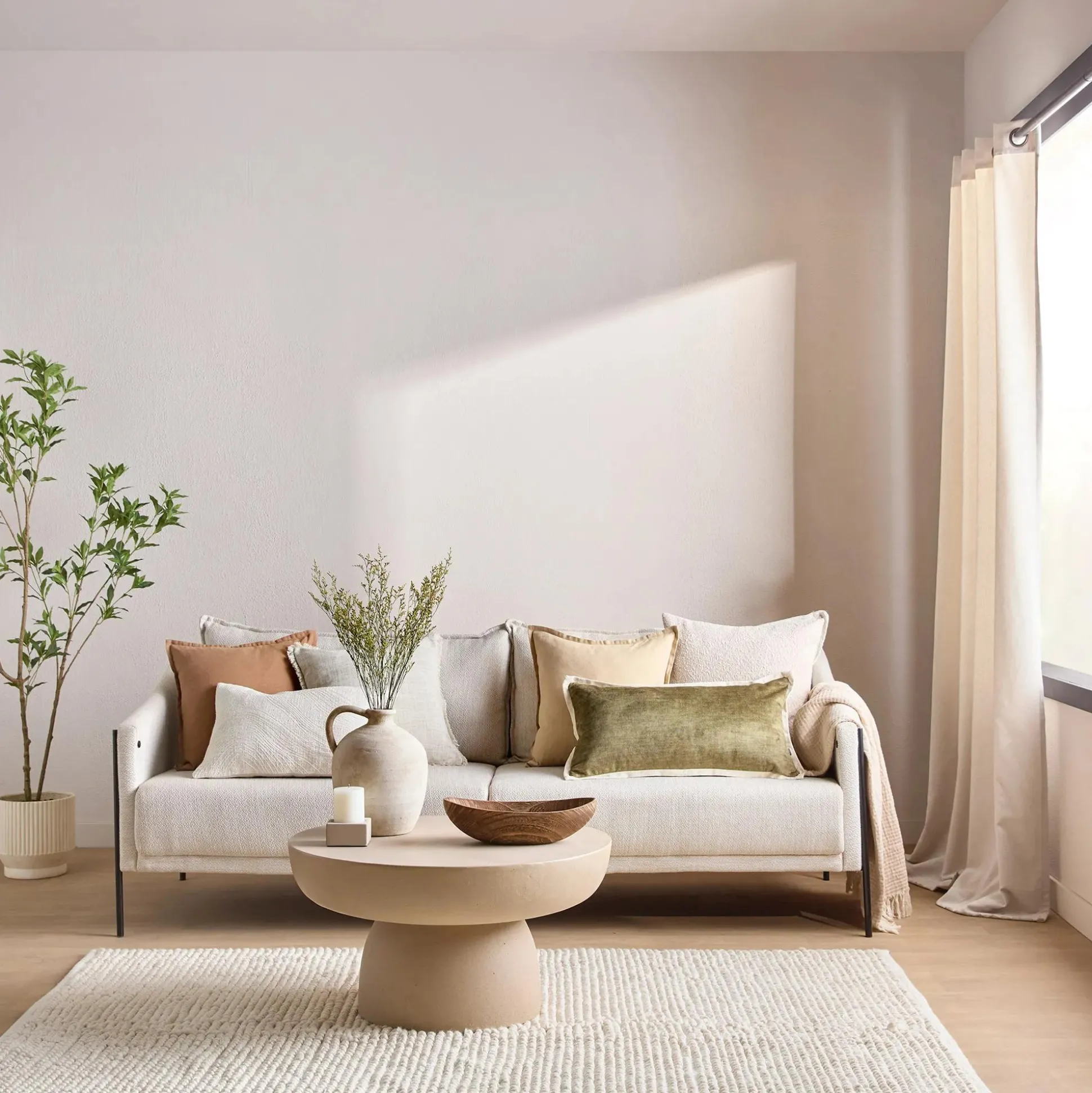 Oatmeal Fabric Sofa with Black Metal Legs