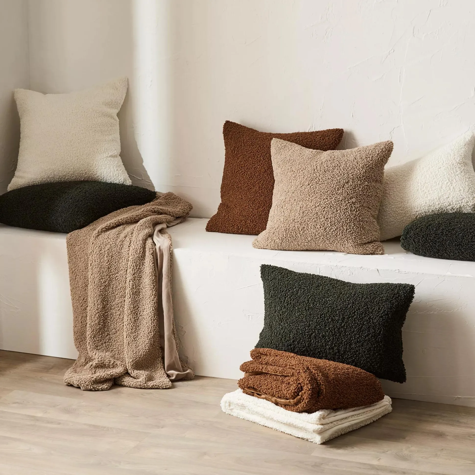 Off White Doodle Boucle Decorative Throw Pillow