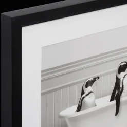 Penguins in Bathtub Printed Framed Canvas