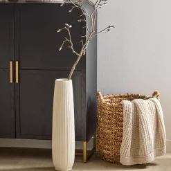 Ribbed Ceramic Floor Vase