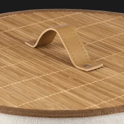 Round Bamboo Hamper with Lining and Faux Leather Handles