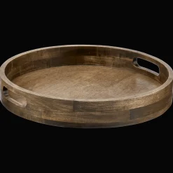Round Dark Wood Tray