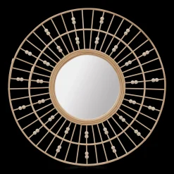Round Natural Fiber Bead Mirror