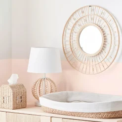 Round Natural Fiber Bead Mirror